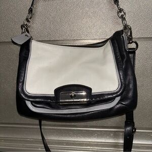 COACH F23084 Kristin Spectator Black and White Leather Crossbody